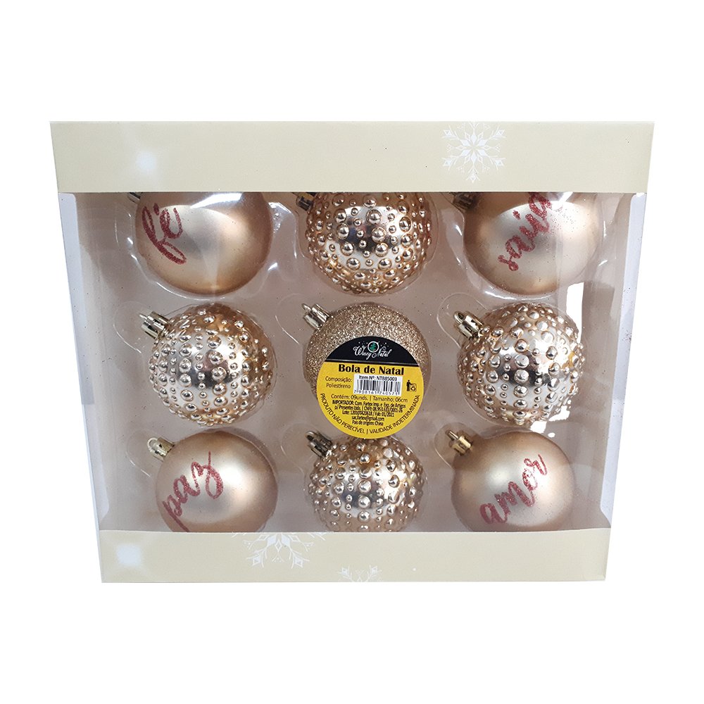 Kit de Bolas de Natal Decoradas 9 Peças Wincy Ref.85003:Dourado