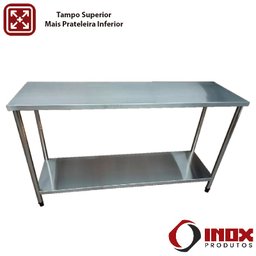 Mesa Inox com Prateleira Lisa - Modelo 01 - Inox 430 (#1,0) - 60x50x90 Cm - 3