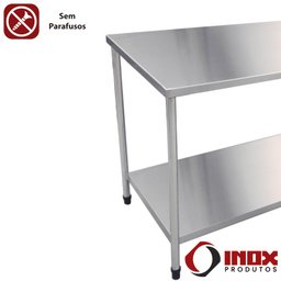 Mesa Inox com Prateleira Lisa - Modelo 01 - Inox 430 (#1,0) - 60x50x90 Cm - 4
