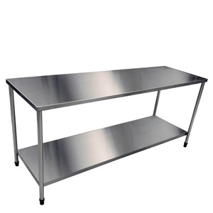 Mesa Inox com Prateleira Lisa - Modelo 01 - Inox 430 (#1,0) - 60x50x90 Cm