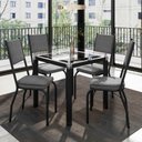 Ver imagem 1 de Conjunto Mesa de Jantar com 4 Cadeiras 258 Malva Tampo Vidro Incolor 75cm Sf Preto Assento Platina -