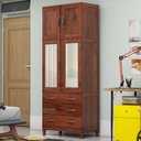 Ver imagem 1 de Guarda-Roupa Solteiro Paris 4 Portas 3 Gavetas com Espelho Mogano 361 - Lanes