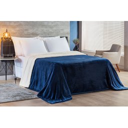 Cobertor Alaska Manta Sherpa Dupla Face Queen Azul Marinho - 1