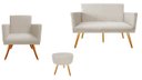Ver imagem 1 de Kit Namoradeira + 1 Poltrona Decorativa Nina + Puff Redondo Suede Bege Pés Madeira Ms Decor