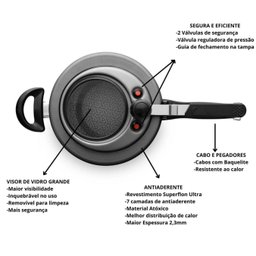 Panela de Pressão Antiaderente com Visor Grafite 4,5 Litros - 10