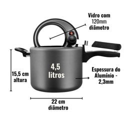 Panela de Pressão Antiaderente com Visor Grafite 4,5 Litros - 4