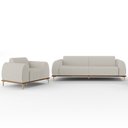 Ver imagem 1 de Kit Sofá 2 Lugares Sala Estar 150cm com Poltrona Molino Pés D'ouro D02 Linho Cru C-443 - Lyam