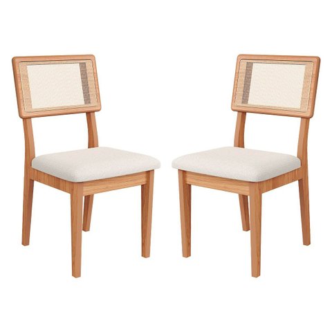 Kit 2 Cadeiras Estofadas Encosto de Tela 100% Mdf Freijó Cesare Claro Dalla Costa