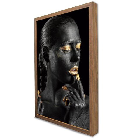 Quadro Decorativo Mulher Artística em Moldura Caixa Tacolado Moldura Caixa Alta 4,5cm Madeira sem Vi