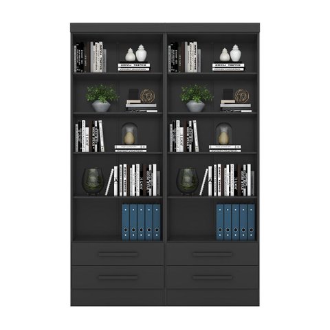 Livreiro Multiuso com 2 Gavetas Preto Fosco Kit com 2 - FdECOR