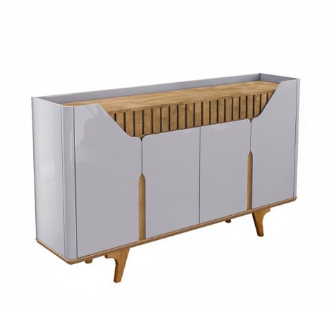 Aparador Buffet Tamisa com 4 Portas e Pé Madeira Maciça Off-White/Cinamomo