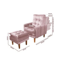 Poltrona Para Leitura Reclinável Com Puff Veludo Rose Polonia Shop JM - 4