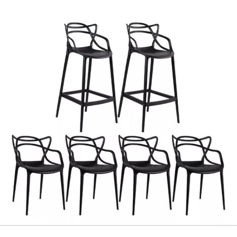 Kit Alegra 4 Cadeiras + 2 Banquetas Altas Ana Maria Cor da Estrutura da Cadeira Preto