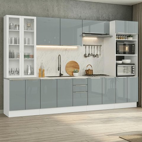 Armário de Cozinha Completa 340 X 60 cm Branco/Cinza Lux Madesa 04