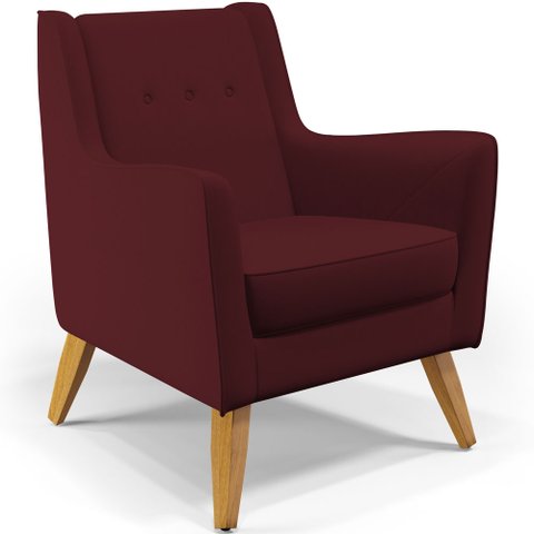 Poltrona Decorativa com Pés de Madeira Taroba D02 Veludo Marsala C-278 - Lyam Decor