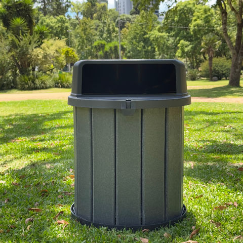 Lixeira Coletora Ecológica Mbs 75L Madeira Plástica Reciclada:Tampa Preto/Cinza Ébano