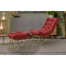 Poltrona Costela com Puff EVA Dourado - Veludo Vermelho - 1