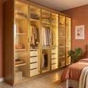 Ver imagem 1 de Guarda Roupa Casal 6 Portas 8 Gavetas com Vidro, LED e Cabideiro 271,5x234x57cm