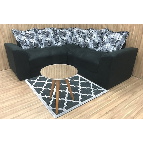 Sofá Canto Preto com Floral 601/37 Belo