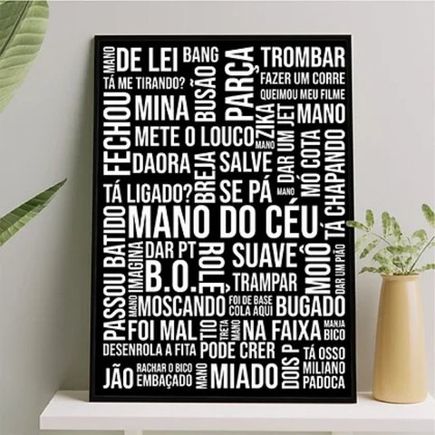 Quadro Gírias de São Paulo Preto e Branco 24x18cm:Madeira preta