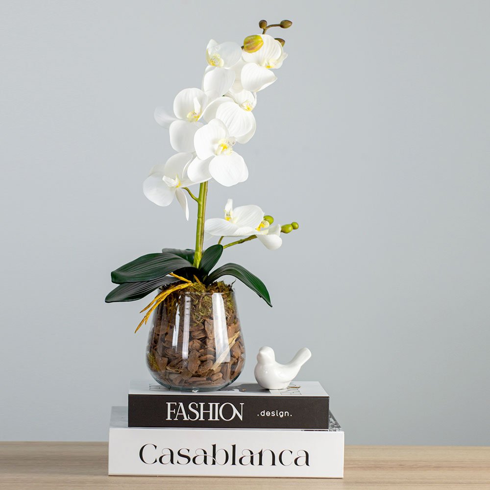 Arranjo Orquídea Toque Real Branca no Vaso Pera Beng Flores