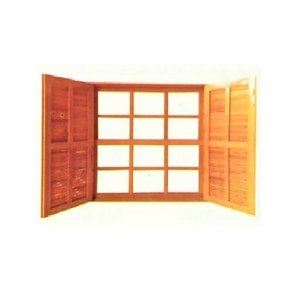 Janela de Abrir / Guilhotina Vidro e Veneziana - Madeira Maciça - Angelim:1,20m X 1,20m