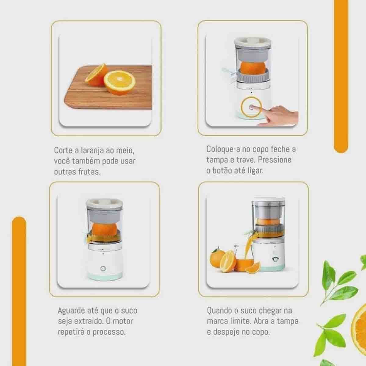Espremedor Laranja Limao Frutas Sem Fio Portatil 45W Cozinha Culinaria Cocçao Suco Natural Casa Leva - 12