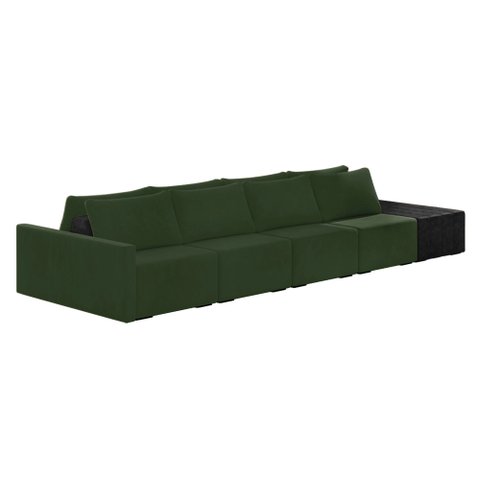 Sofá Ilha 4 Lugares Living 432cm Modulado Sala Lary Veludo Verde/pu Pto K01 - D'Rossi
