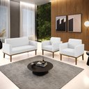 Ver imagem 2 de Sofá Namoradeira com 2 Poltronas Base de Madeira Fixa Castanho Marisa Corino Branco - D'Rossi