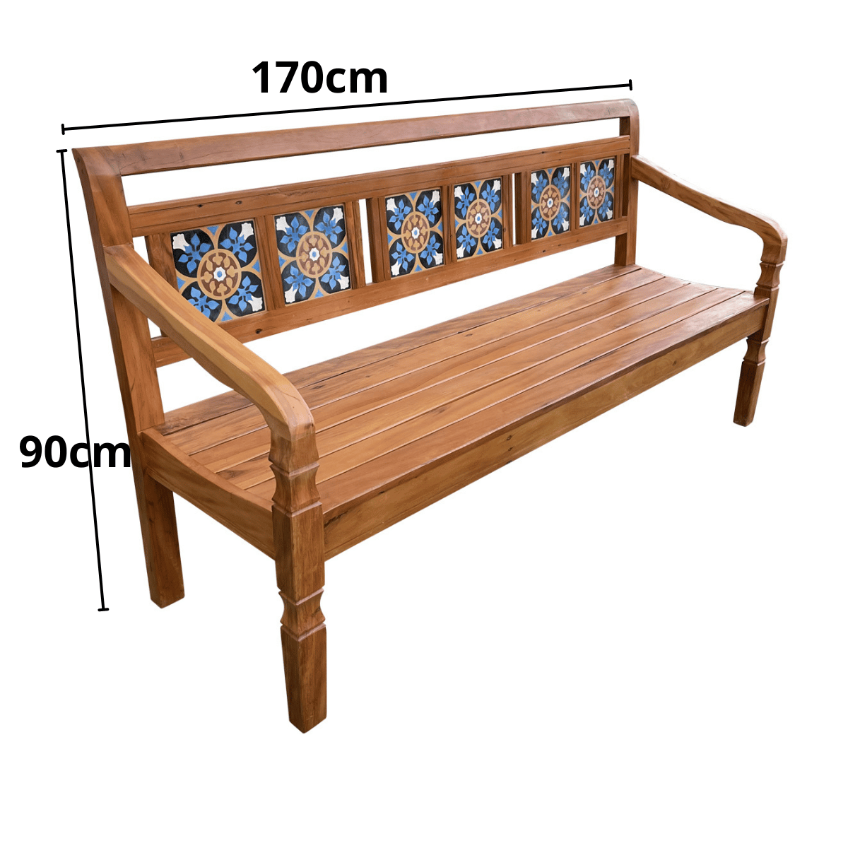 Banco Namoradeira 3 Lugares Ladrilho Azul Madeira Peroba Rosa Sudeste Rústico - 3