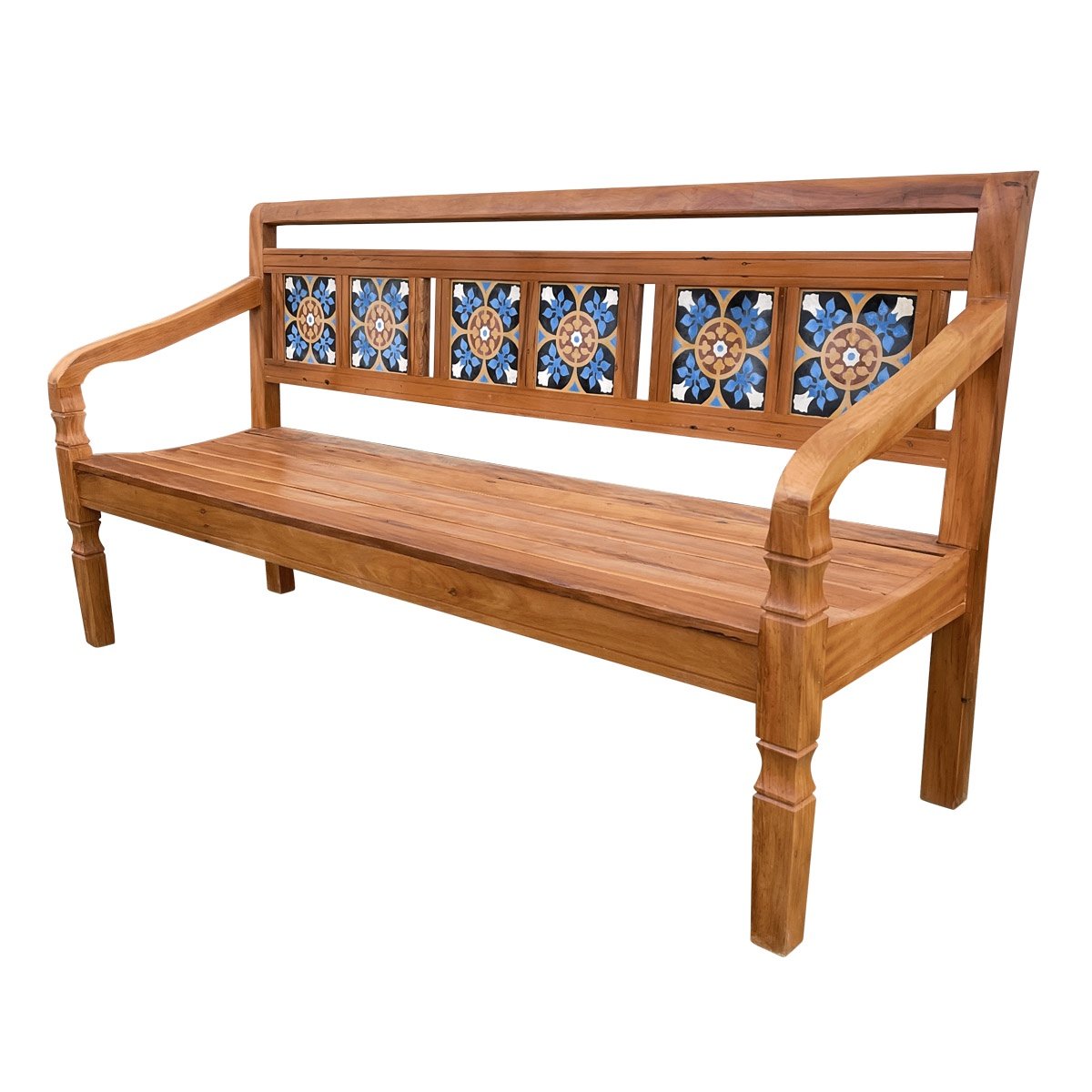 Ver imagem 2 de Banco Namoradeira 3 Lugares Ladrilho Azul Madeira Peroba Rosa Sudeste Rústico