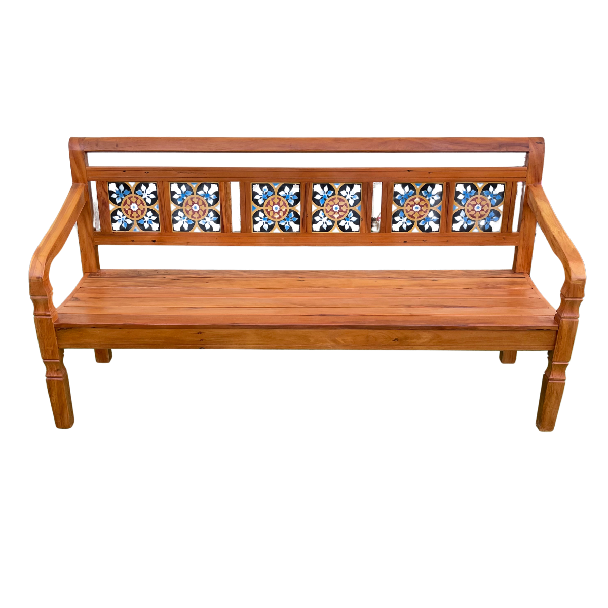 Ver imagem 1 de Banco Namoradeira 3 Lugares Ladrilho Azul Madeira Peroba Rosa Sudeste Rústico