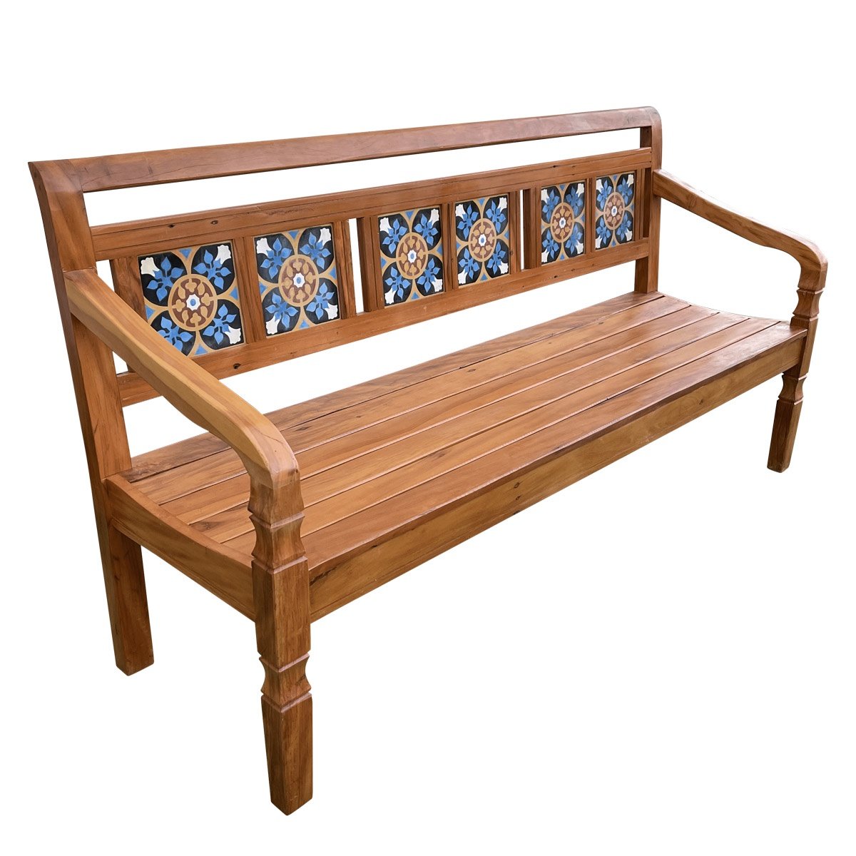 Banco Namoradeira 3 Lugares Ladrilho Azul Madeira Peroba Rosa Sudeste Rústico - 4