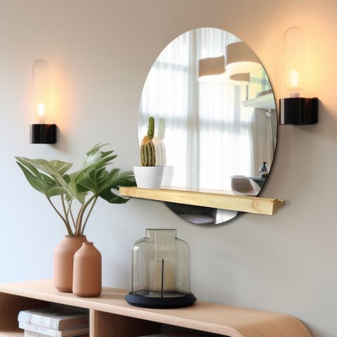 Espelho Funcional Shelf Pinus 60cm Redondo 60 cm