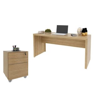 Mesa para Escritório Me4109 e Armário Gaveteiro Arquivo Me4148 Amêndoa - Tecnomobili