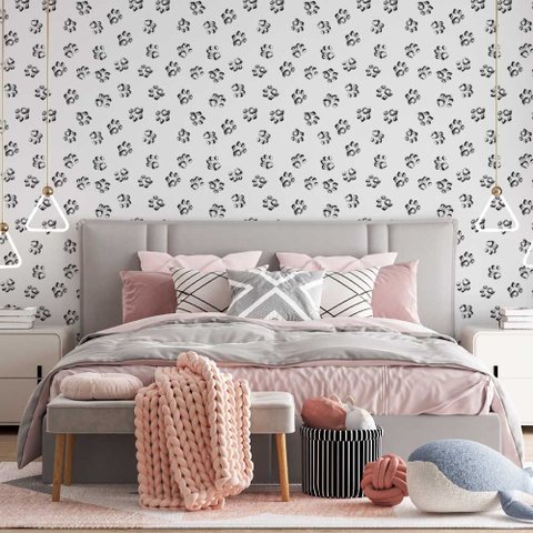 Papel de Parede Animal Esboço de Patas Fundo Branco Gh Papel de Parede 3,3m