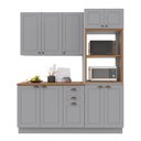 Ver imagem 2 de Cozinha Modulada 3 Peças 1 Torre Quente 1 Balcão com Tampo 1 Aéreo 100% MDF com Rodapé Bari Cinza/Titanio Fosco
