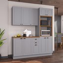 Ver imagem 1 de Cozinha Modulada 3 Peças 1 Torre Quente 1 Balcão com Tampo 1 Aéreo 100% MDF com Rodapé Bari Cinza/Titanio Fosco