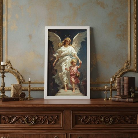 Quadro Anjo da Guarda da Criança 24x18cm Mold Preta