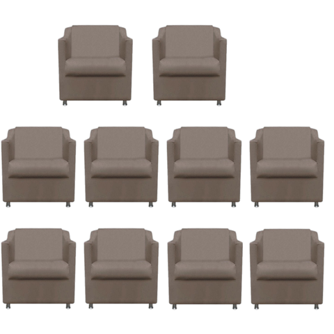 Kit 10 Poltronas Decorativa Reforçada Recepção Clinica Salão Suede Capuccino