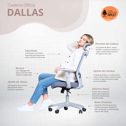 Cadeira de Escritório Ergonômica Nr17 Presidente Premium Dallas Office Cinza - 2