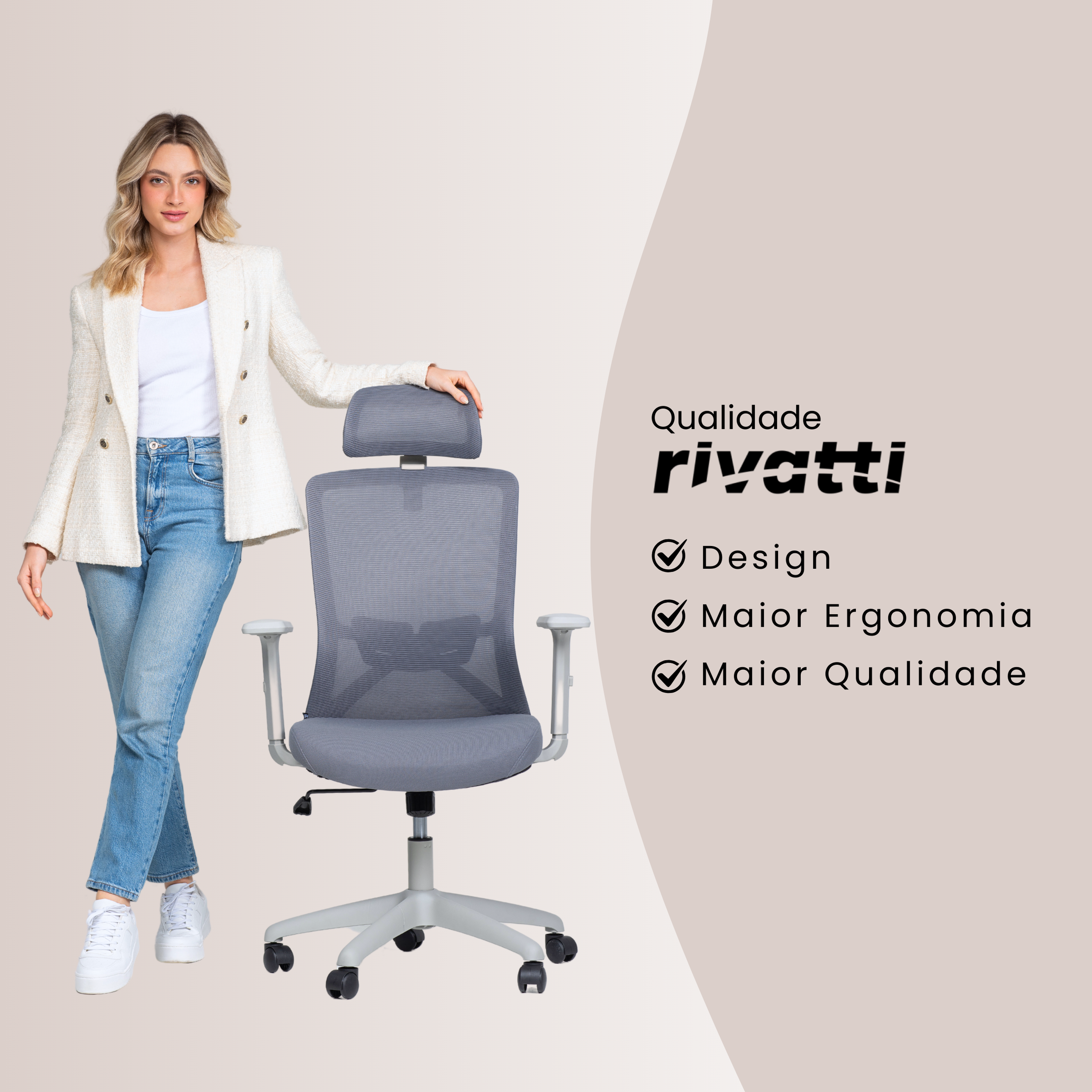 Cadeira Giratória Nr-17 President Office C/ Braços Dallas Rivatti Tela Mesh Cinza Base Rodízio - 6