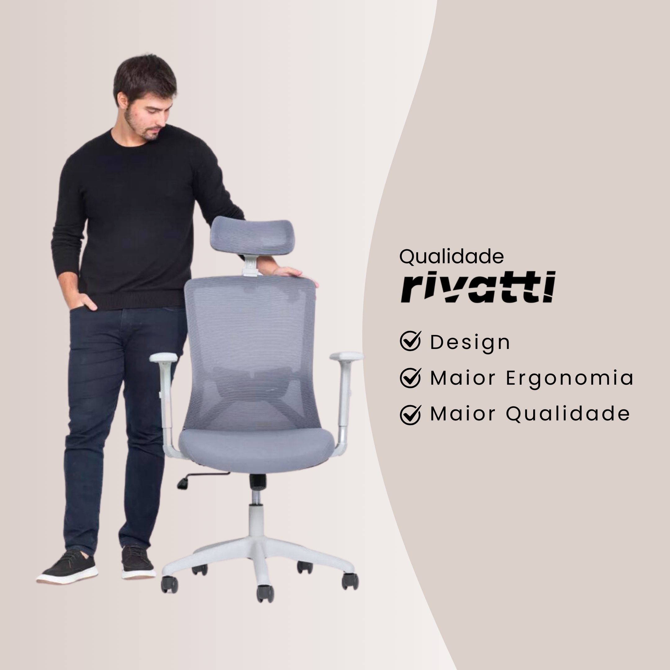 Cadeira Giratória Nr-17 President Office C/ Braços Dallas Rivatti Tela Mesh Cinza Base Rodízio - 7