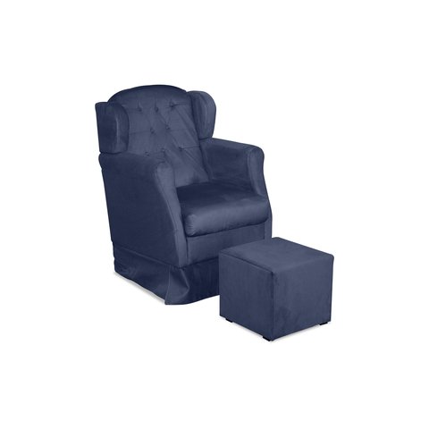 Puff e Poltrona Amamentação Balanço Quarto Baby Suede Azul Marinho - Incasa Decor