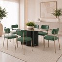 Ver imagem 1 de Kit 6 Cadeiras Sala de Jantar Lisa Pés Champanhe PU Verde m² - Monari Design