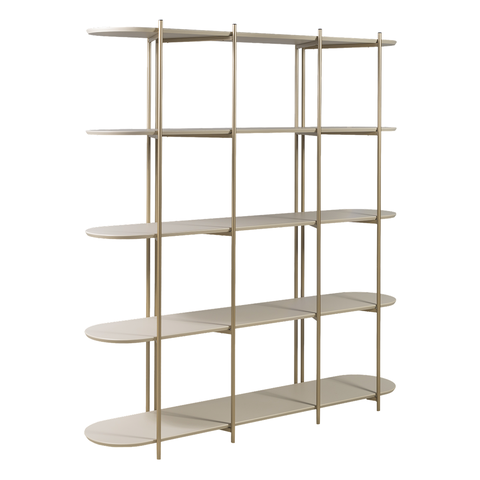 Estante Enya com 5 Prateleiras em MDF Off White e Estrutura em Metal Champanhe