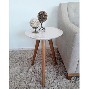 Mesinha de Canto Pé Palito Laqueada com Vidro 40cm o Tampo e Pés 50cm