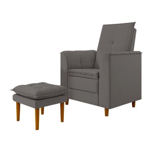 Poltrona de Amamentação Quarto Infantil com Puff Kate Pés Palito Suede Grafite - New Belle Poltrona 