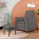 Ver imagem 2 de Poltrona de Amamentação Quarto Infantil com Puff Kate Pés Palito Suede Grafite - New Belle Poltrona 