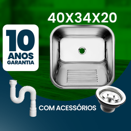 5 Tanque Inox 40x34x20 Aço 304 Cozinha As Atacado Kit - 3